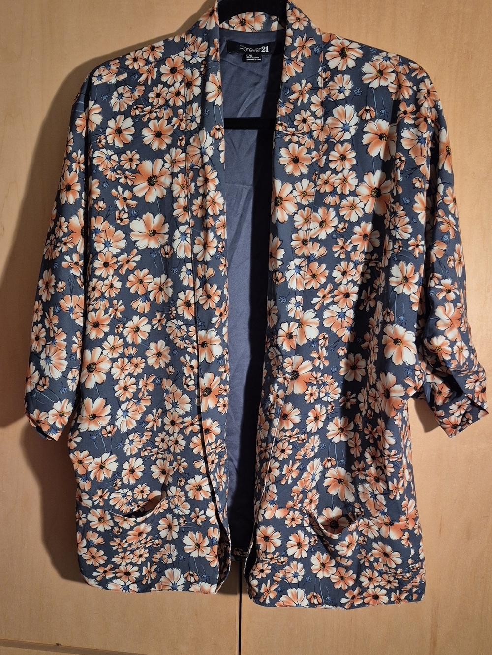 Forever 21 Women's Dark Green Floral Kimono Jacket